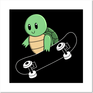 Green Turtle on Skateboard Posters and Art